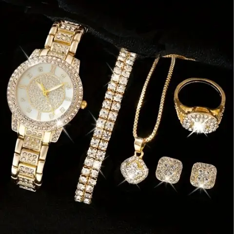 Montre chaîne bracelet bague et boucles d'oreille