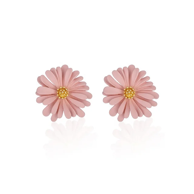 Boucle d'oreille en forme de fleur de tournesol rose
