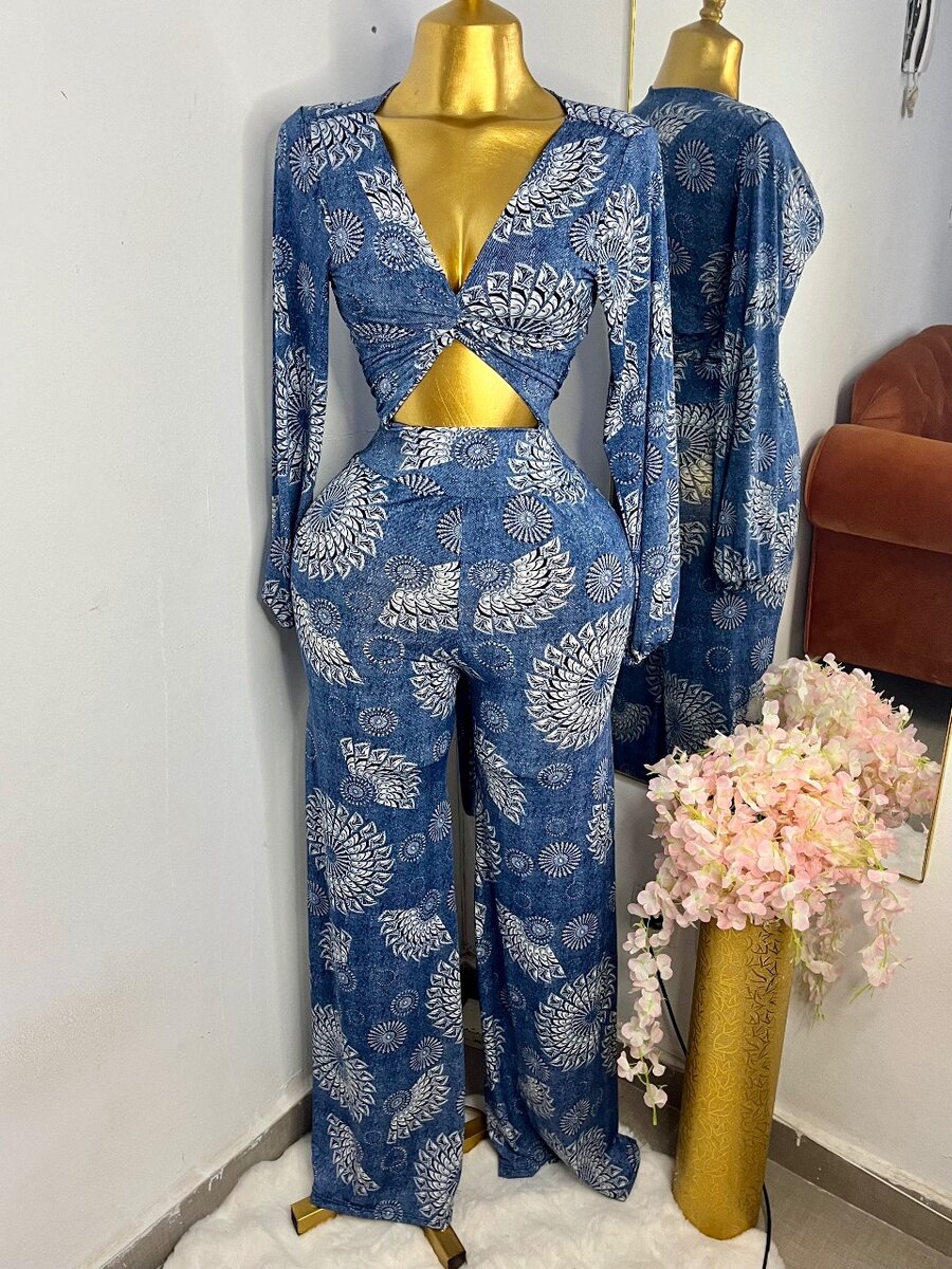 Combi à motifs jeans fleuri