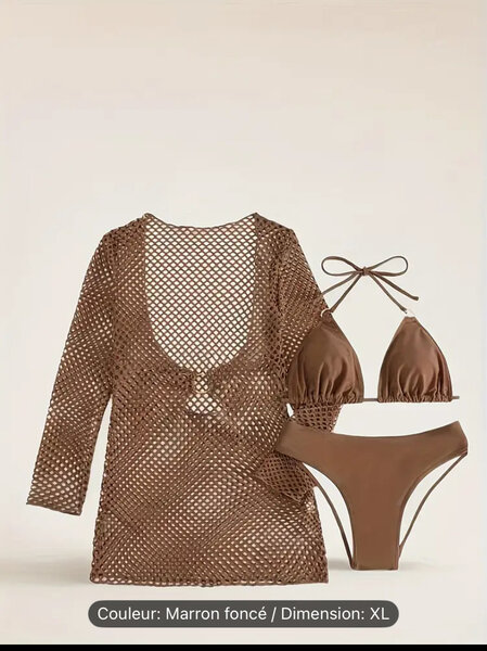 Ensemble Bikini Marron avec Robe