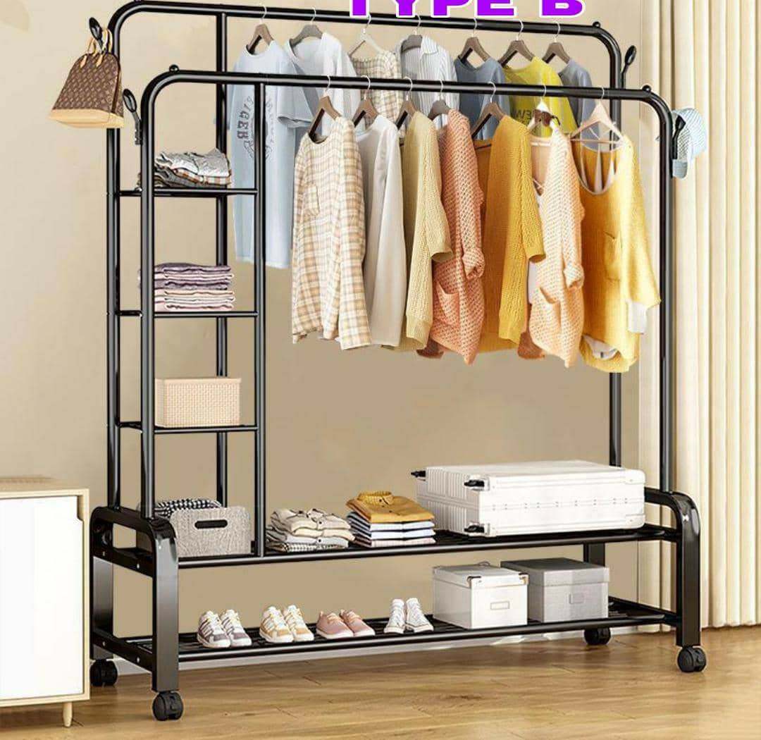 Office desk, clothes hanger, swivel chair