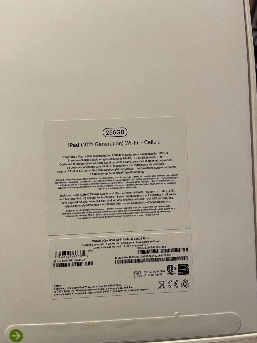 10th Generation iPad 256GB WiFi/Cellular