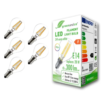 Globe LED Filament Bulb Clear 3W Replaces, 28W, 300lm, Warm White, 230V, No Flicker, Not dimmable, Pack of 5