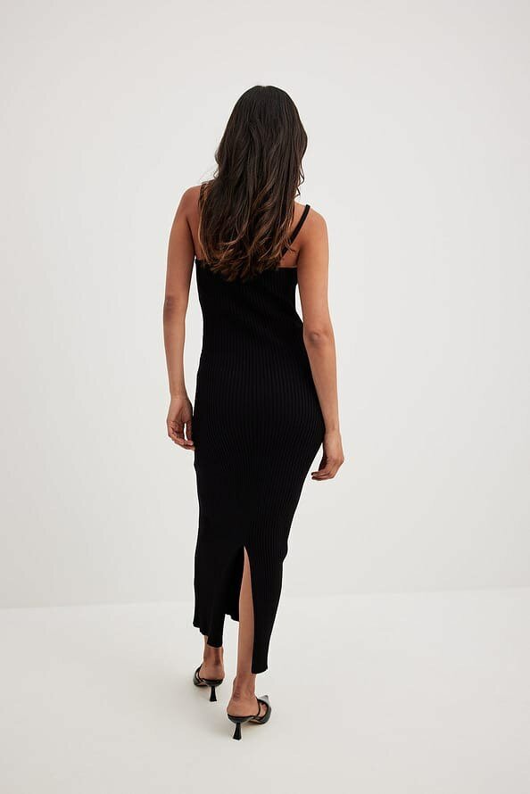 Black Ribbed Midi Dress