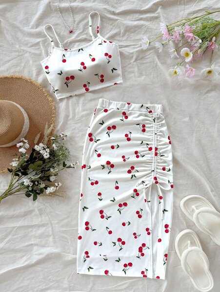 Ensemble jupe et haut motif cerises