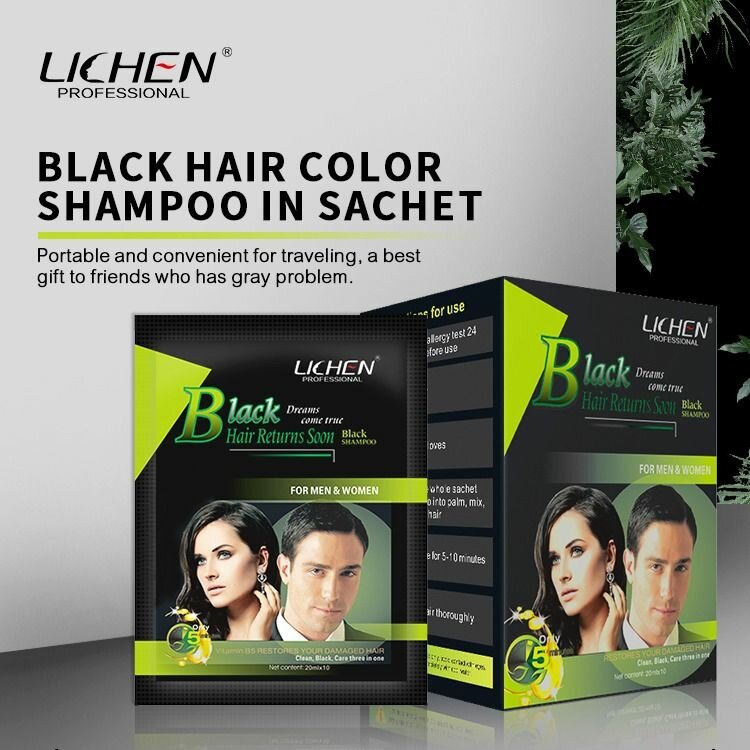 Lichen 10 Black Fast instant Hair Dye Color Shampoo sachet