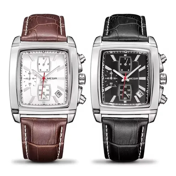 MONTRE CHRONOGRAPHE ATHENTIQUE À BRACELET CUIR-NOIR/MARRON/B