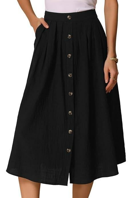 Jupe Midi Boutonnée Noire Élégante
