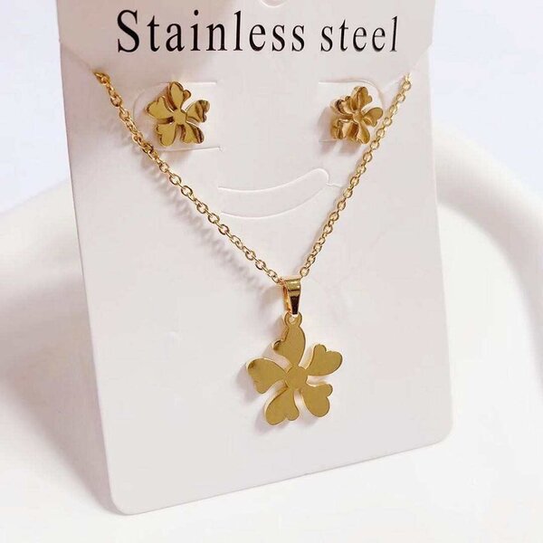 Parure trèfle acier inoxydable