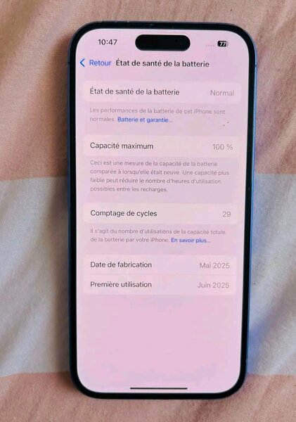 iPhone récent bleu 256GB