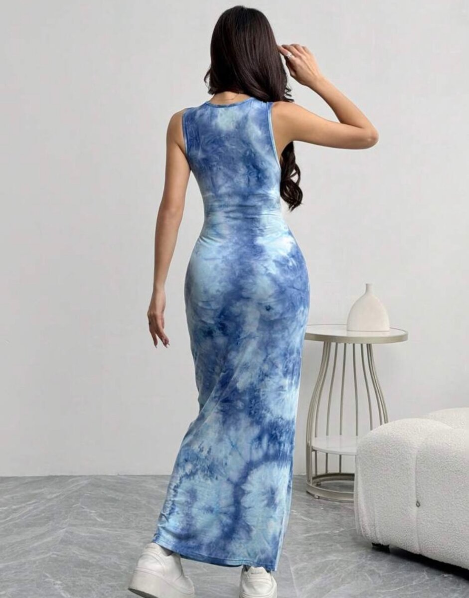 Robe Longue Mélangée Bleu Femme