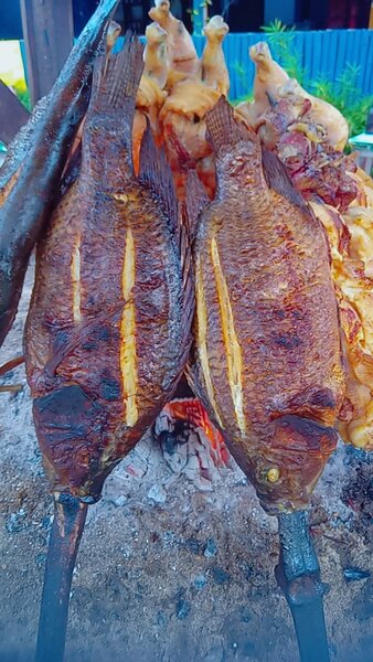 Poulet et poisson piqués