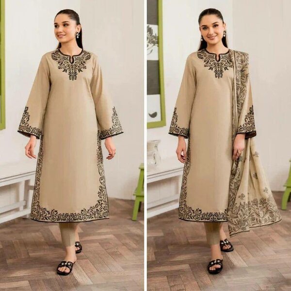 3Pcs Woman,s Unstitched Dhanak Embroidered Suit