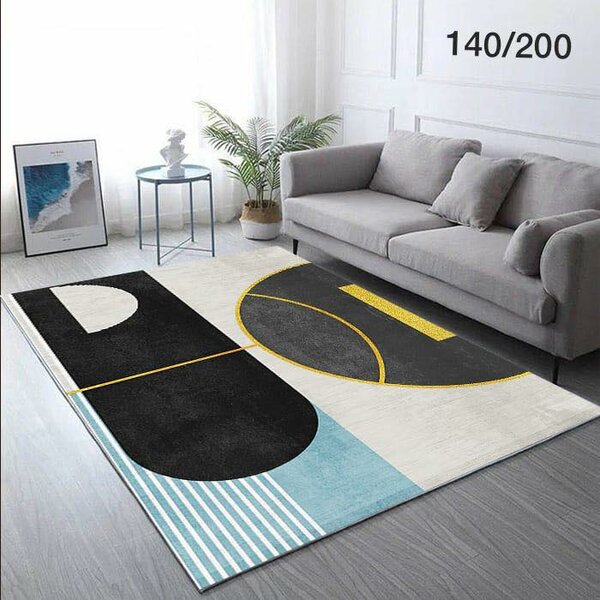 Tapis de salon imprimé 3d figures géométriques gris blanc jaune et noir