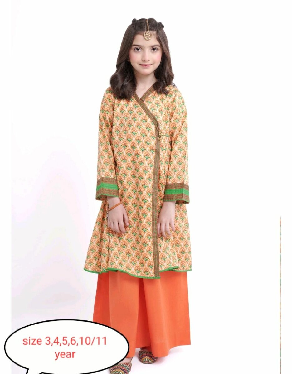 Panel lawn frock with plazzo branded