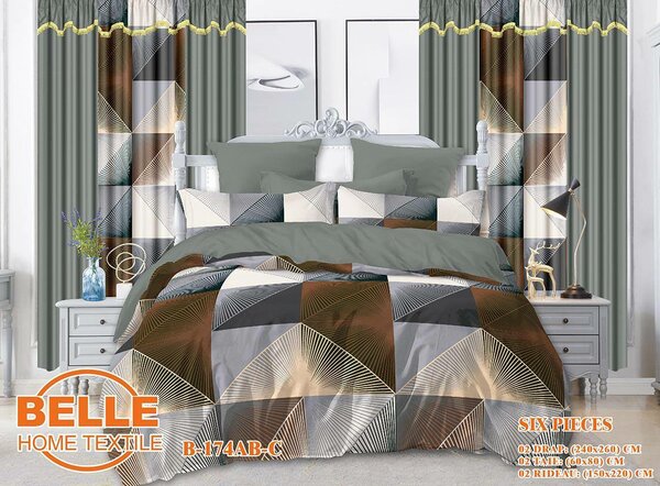 Ensemble drap de 3 places + 2 rideaux + 2 taies d'oreillers