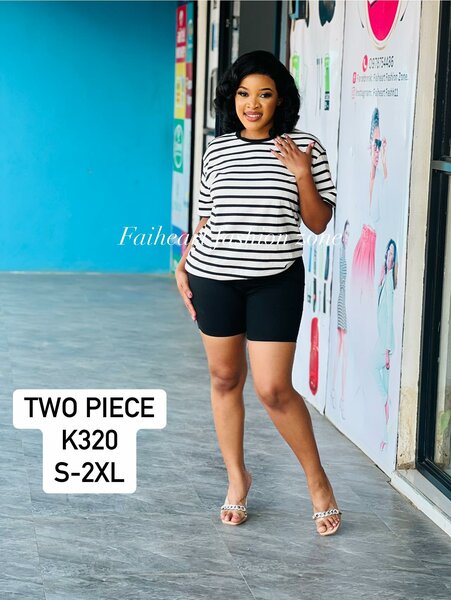 Women's set, striped T-shirt and black shorts Sizes: S,M,L,XL,2XL
