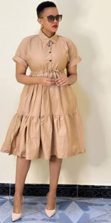 Women's beige dress with short sleeves