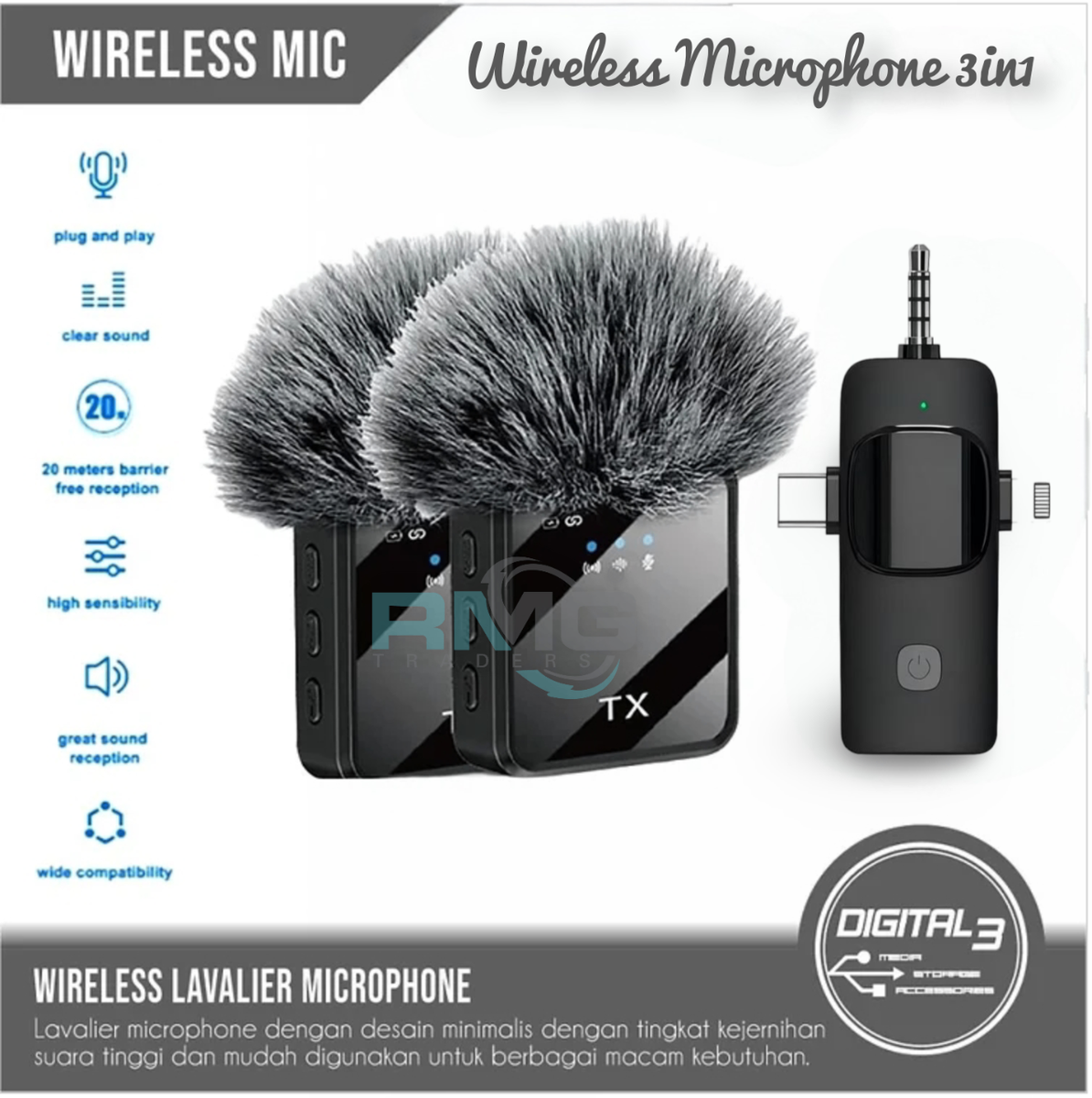F11-2 Wireless Microphones 3-in-1 Dual Mic Set with Type-C,