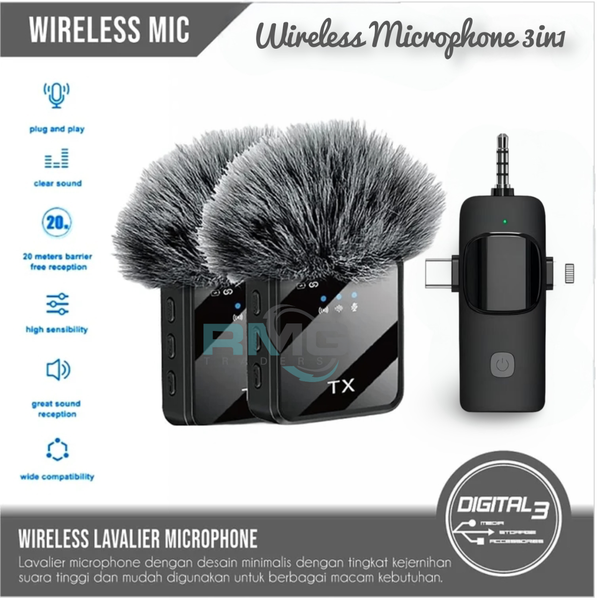F11-2 Wireless Microphones 3-in-1 Dual Mic Set with Type-C,