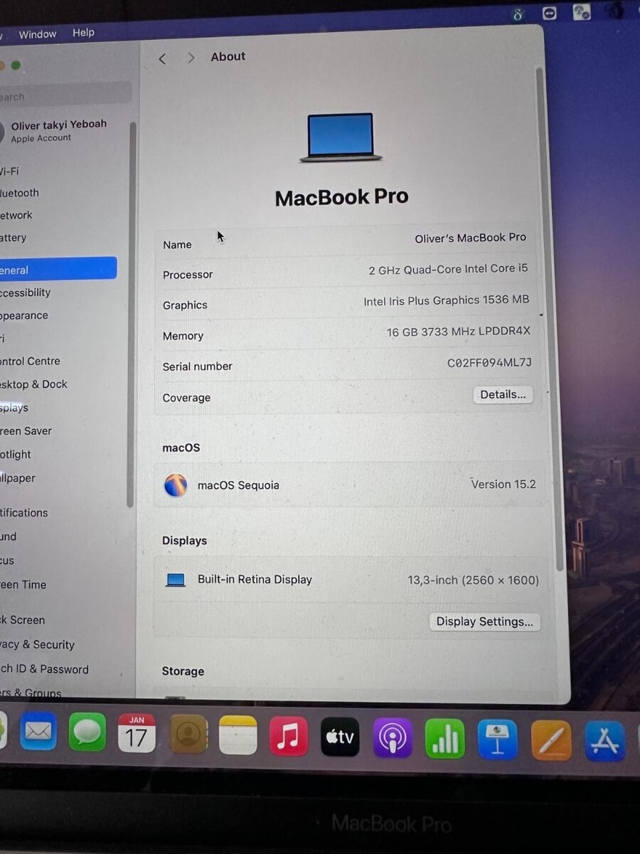 Mac Book pro 2020 core I5 16giga Ram/ 1 téra mémoires