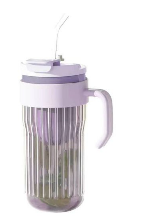 Plastic Handle Vertical Stripes Glass Tumbler with Infuser, Splash-Proof Lid and Reusable Straw