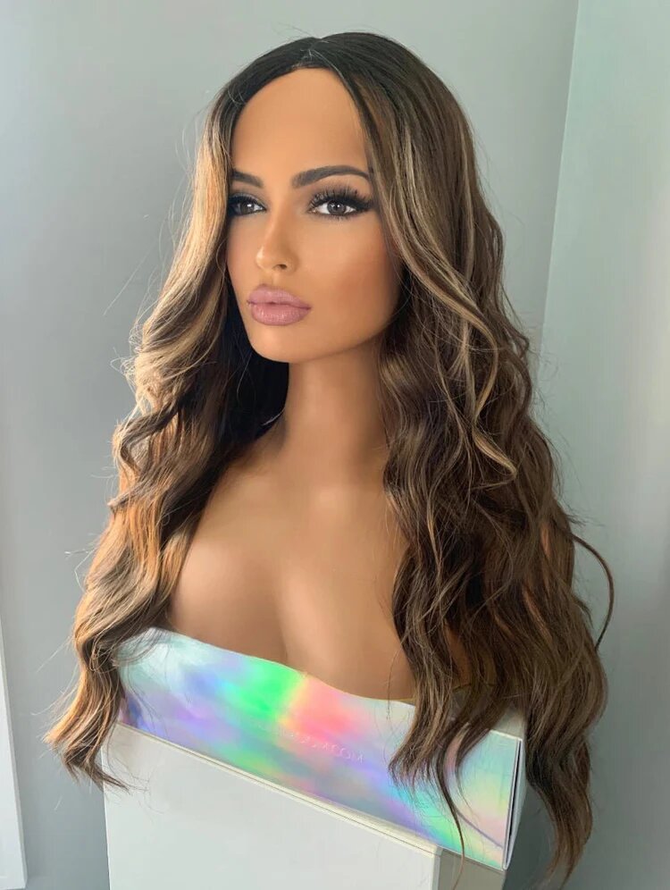 TATIANNA" - WAVY BROWN LACE FRONT WIG WITH HIGHLIGHTS