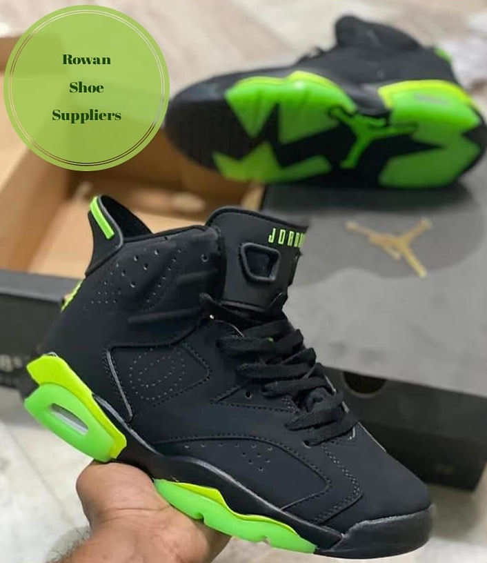 Jordan retro 6 sneakers are black with light green  size 6-10