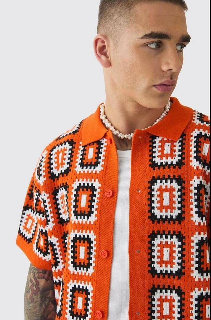 Chemise Tricotée Géométrique Homme