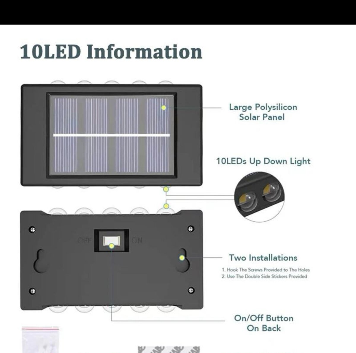 Applique murale solaire , imperméable, éclairage d'extérieur