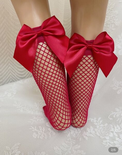 Chaussettes Résille avec Nœud Rouge