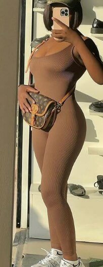 Seamless Knit Ribbed Jumpsuit Brown