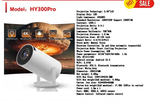 HY300 Pro Full HD Home Theatre Mini Smart Android projectors