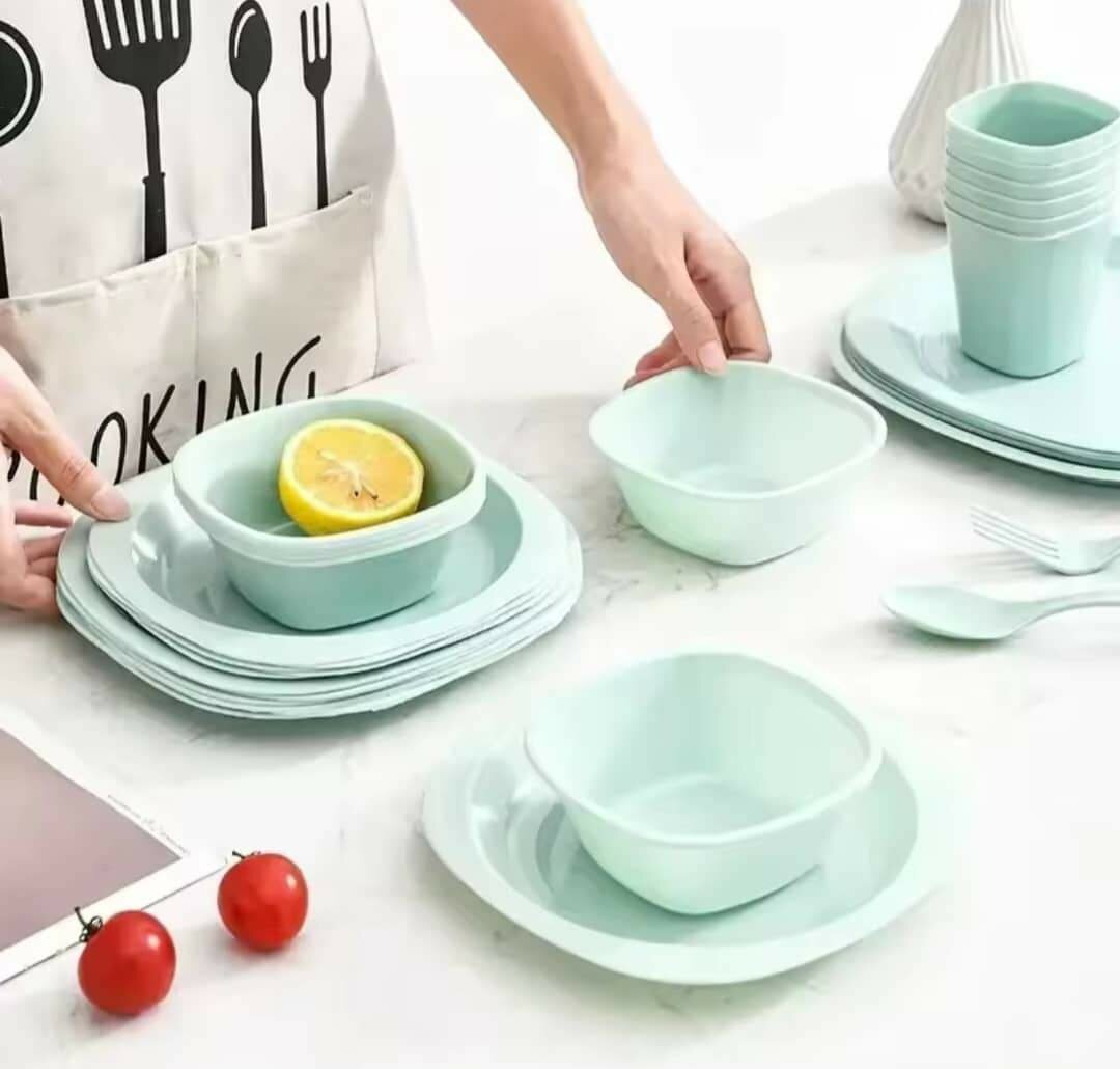 Ensemble de vaisselle en plastique pour l'extérieur, 54 pièc