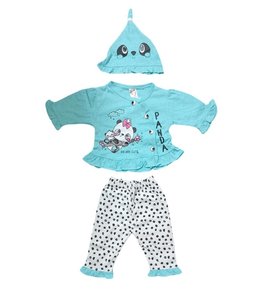 New Born baby girl 3 pcs cotton blended pajama shirt Set