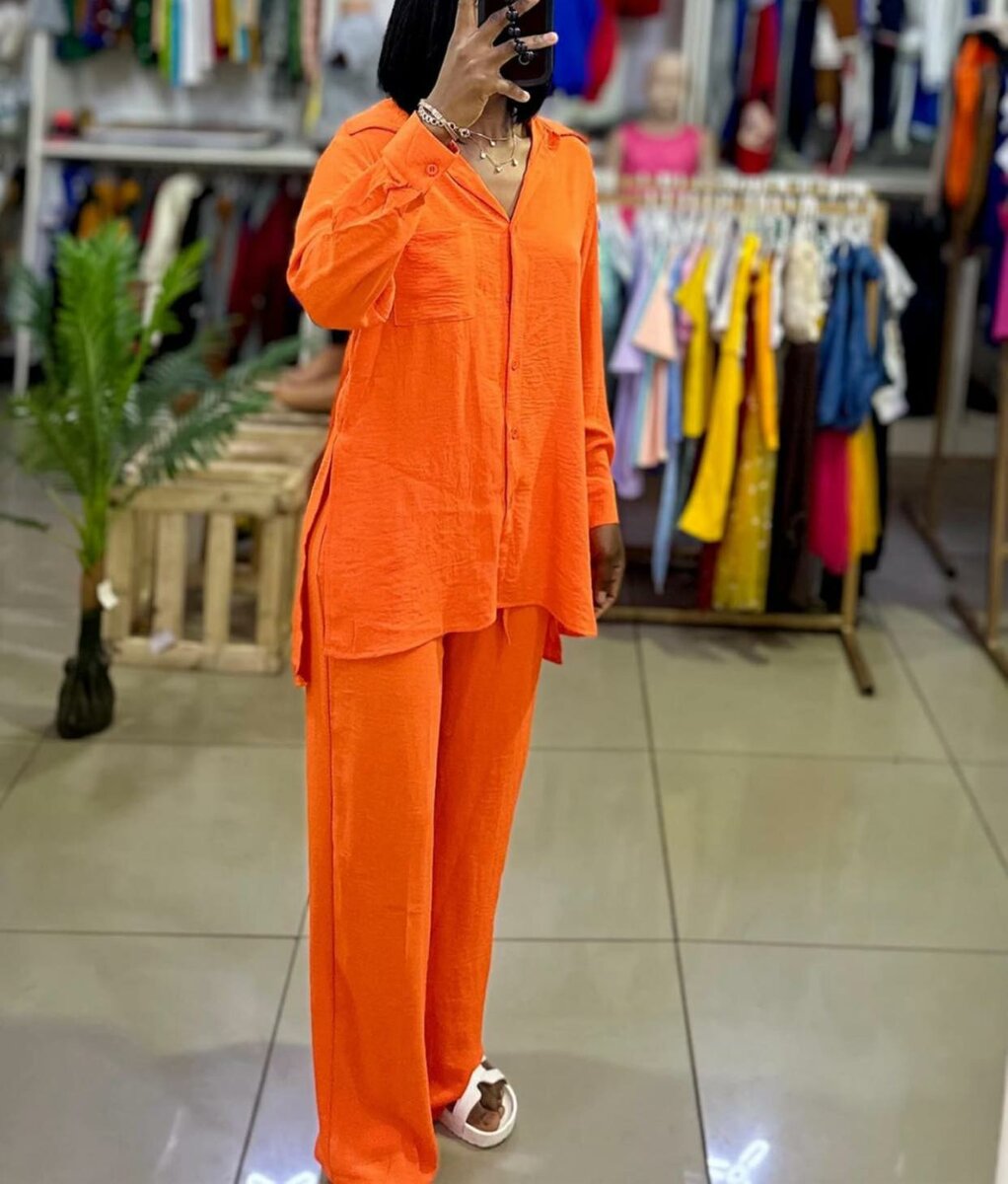 Light suit orange shirt + pants