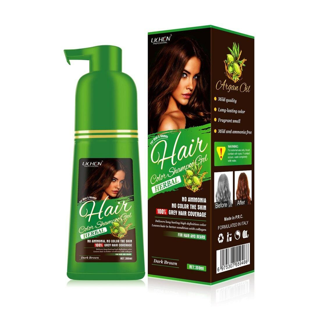 Lichen Hair Color Shampoo Gel Dark Brown Argan Oil - 200 ml