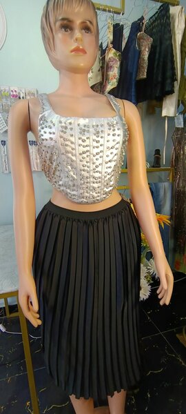 Glitter stone crop top and pleated skirt