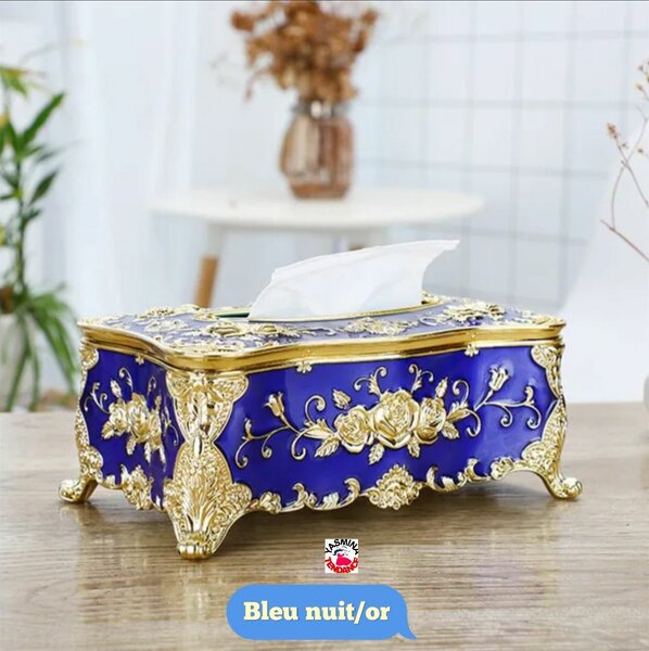 Élégant Boîte à Mouchoirs Bleu Or