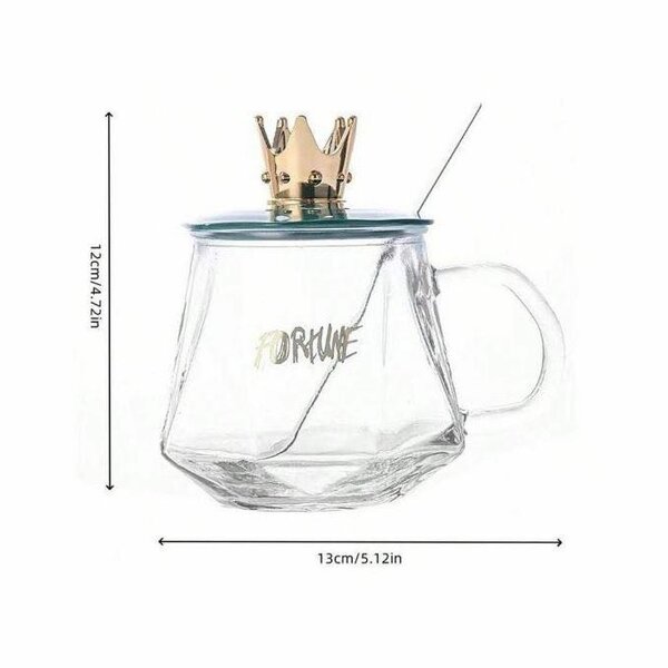 Tasse à thé en verre avec couvercle couronne