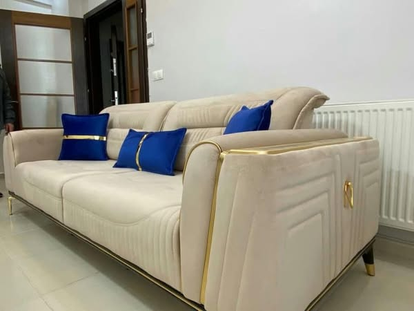 brown and blue furniture set