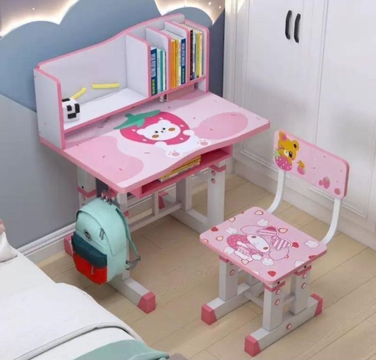 Cartoon Character Adjustable Study Table Sets for Kids -Pink