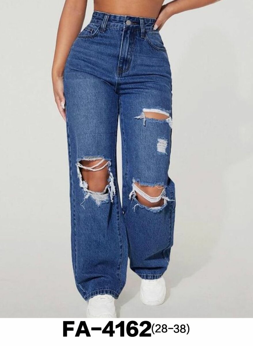 Ripped boyfriend jeans.