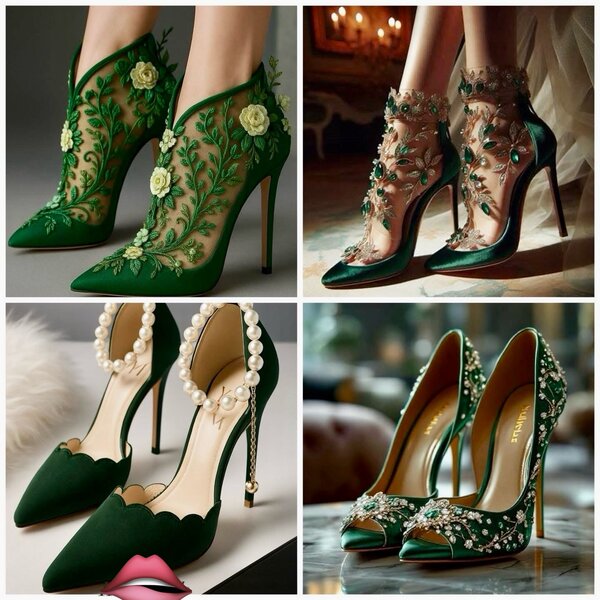 Escarpins verts brodés élégants