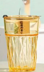 Crystal Diamond Glass Tumbler with Splash-Proof Lid and Reusable Glass Straw