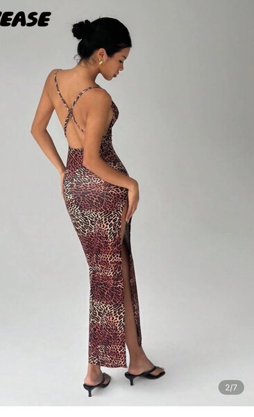 Robe longue fendue léopard