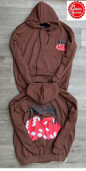 Sweat à capuche marron motif