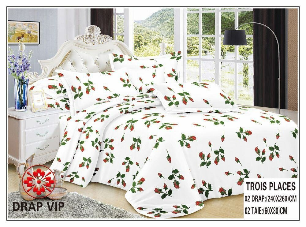 Parure de lit motifs roses