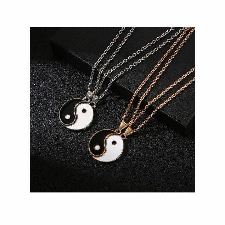 2Pcs Traditional Simple Couple Necklaces Gift Tai-Silver