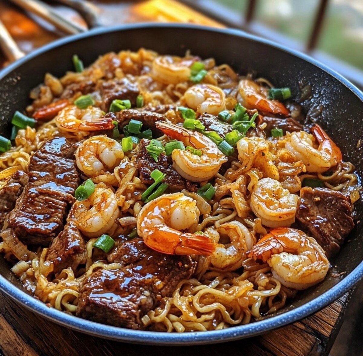 Nouilles Sautées Crevettes Bœuf